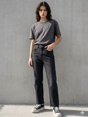 Zara Black Washed Straight Leg Jeans Size 4 EU 36 Button Fly Denim